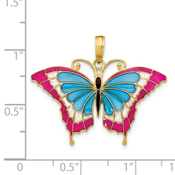 14K Blue & Red Enameled Butterfly Pendant - Picture 2 of 3
